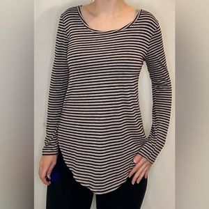 Splash Burgundy and Grey Striped Long Sleeve Medium Top